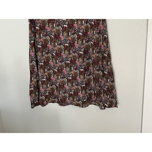 LOFT Paradise Lost Pintucked Side Tie Jungle Print Short Sleeve Mini Dress Sz M - Picture 3 of 14
